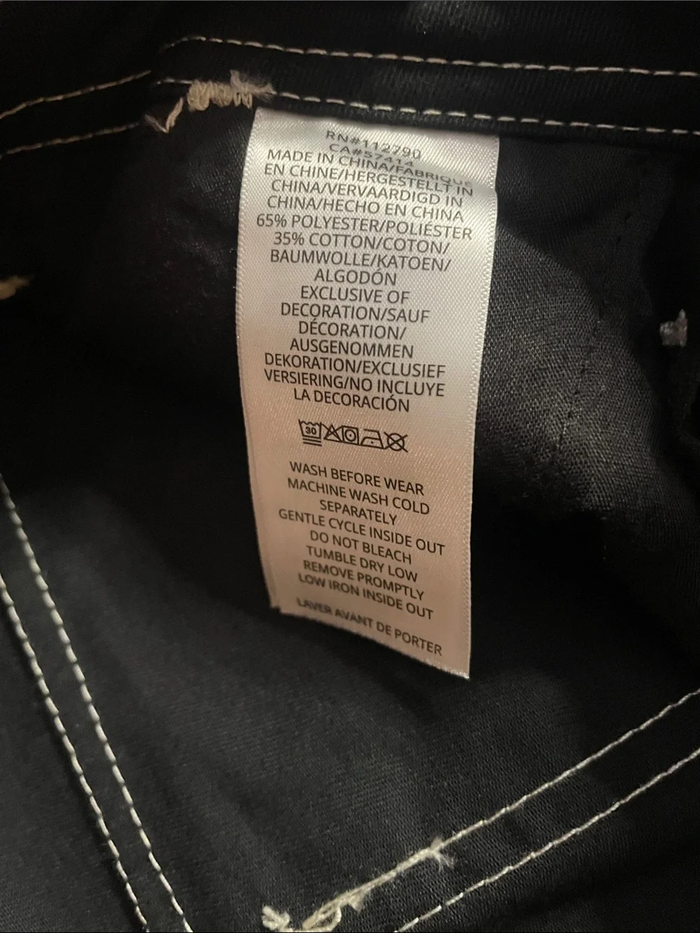 True Religion Black Cargo Pants with White Contrast Stitching